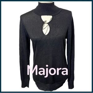 Majora Black Metallic Long Sleeve Mock Neck Keyhole Top (L)